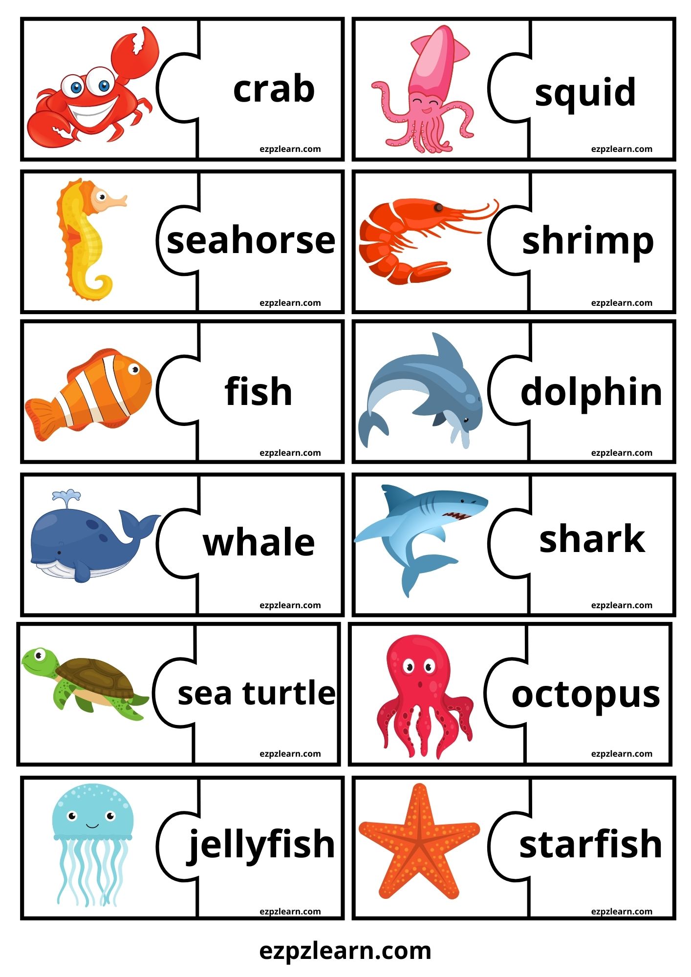 Sea Animals Word Match Game